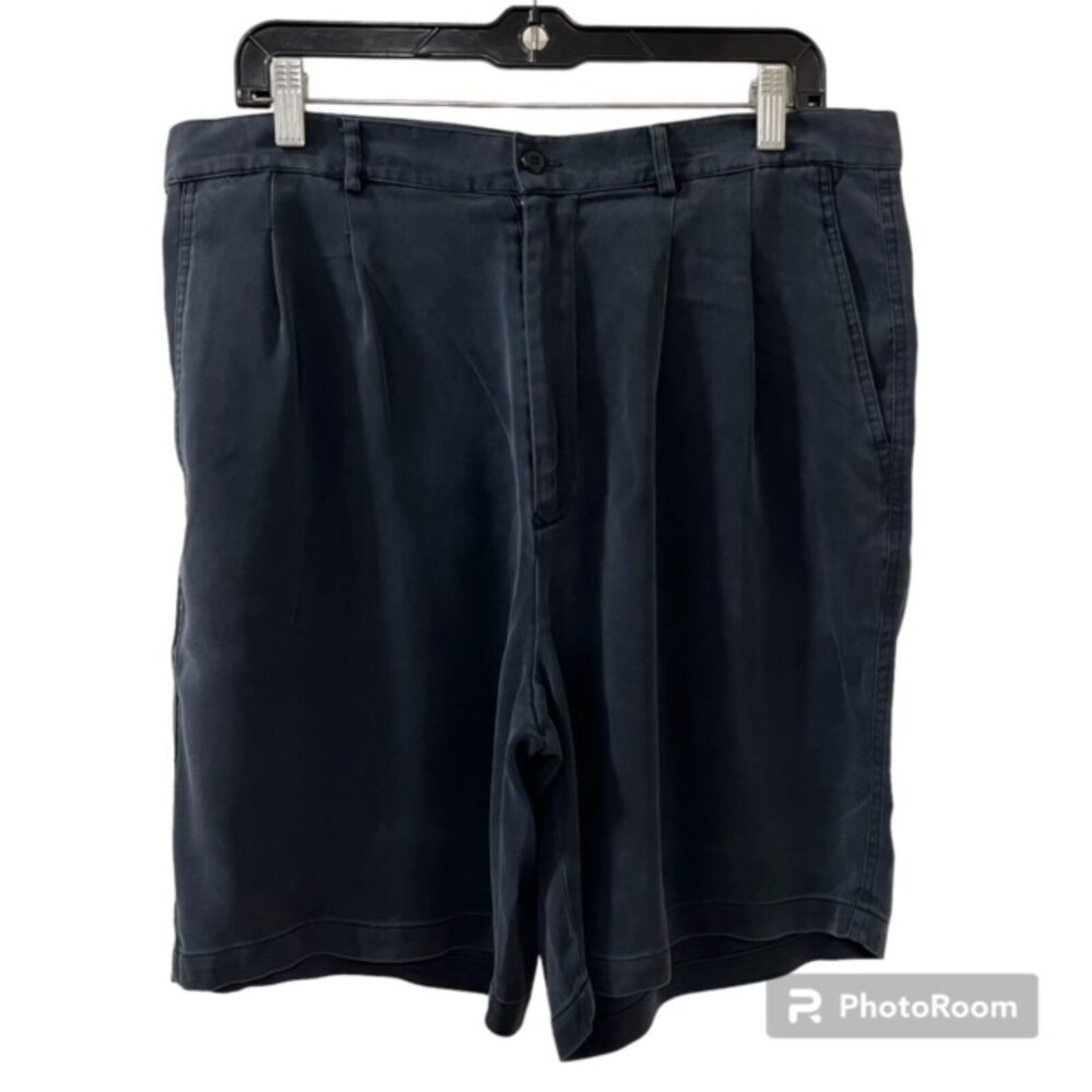 Green Mens Gray 100% Silk Pleated Front Pockets Golf Shorts Athleisure Sz XL